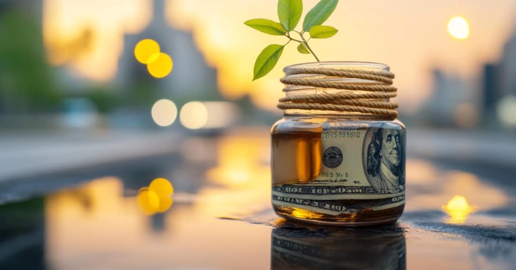 jar with money and oily ground, concept of Guide to New Oil Tank Cost & Homeowners Insurance Coverage