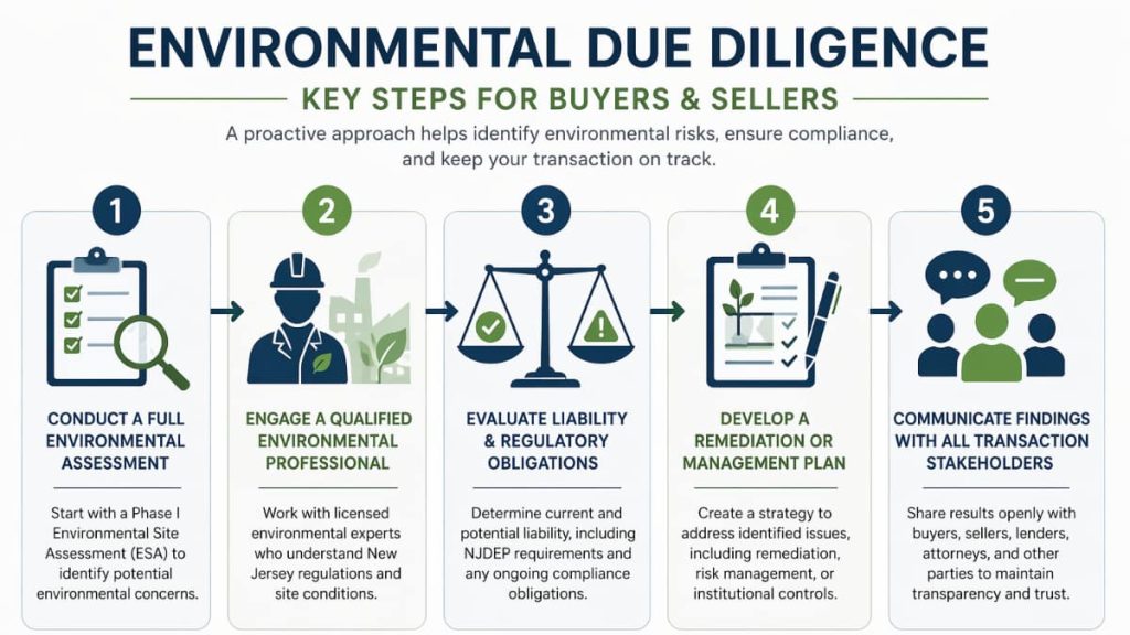 environmental due diligence infographic when buying or selling a property with environmental issues in NJ