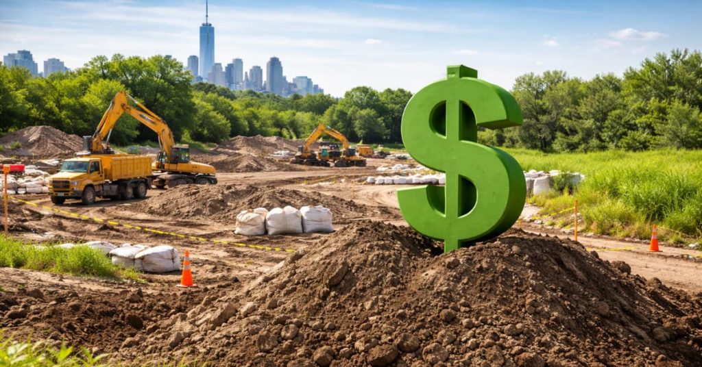 environmental remediation cost concept with ground and us dollar sign